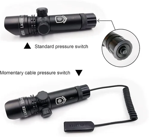Vista 4 de StrongTools Mira láser de punto rojo y verde impermeable con ajuste para rifles y escopetas con monturas y interruptor de presión por cable