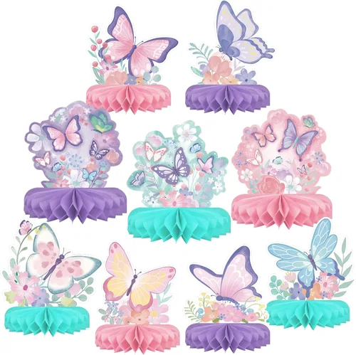 Vista 9 de Juego de suministros para fiesta de cumpleaños de unicornio, decoraciones de mesa arcoíris con centro de mesa de panal para decoraciones de fiesta