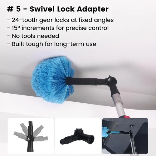 Vista 7 de Juego de herramientas de limpieza de 5 piezas, plumeros de doble cara y flexibles con adaptador giratorio, se adapta a ¾ postes, cabezales lavables