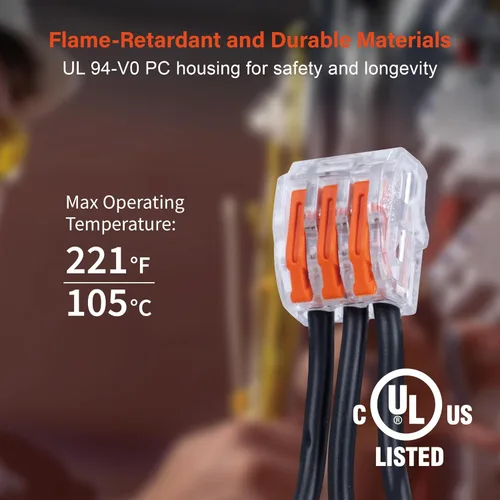 Vista 4 de 50 piezas de conectores de alambre de palanca, terminales reutilizables de 3 puertos sin herramienta para cables sólidos o trenzados de 0,2–4,0mm²