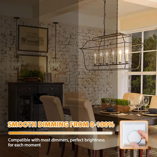 Vista 3 de GoBright Bombilla LED regulable E12 equivalente a 40 W, 460 lúmenes, luz blanca cálida suave de 2700 K con punta de llama vintage, vidrio