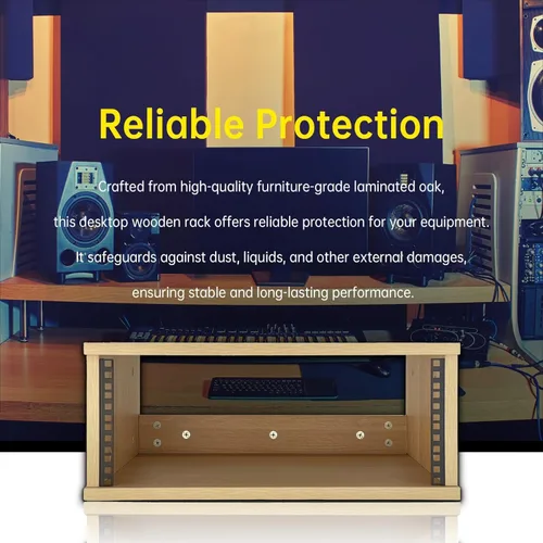 Vista 6 de Estante de estudio de escritorio de madera 4U, estante estándar para equipos en acabado de roble dorado, la solución perfecta para mantener tu