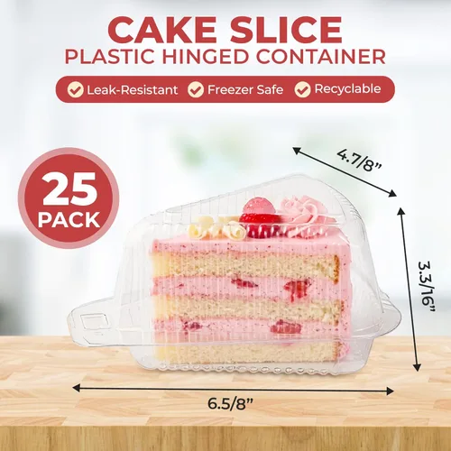 Vista 2 de 25 recipientes para rebanadas de pastel con tapas Recipientes de plástico desechables medianos con bisagras Recipiente transparente para tarta