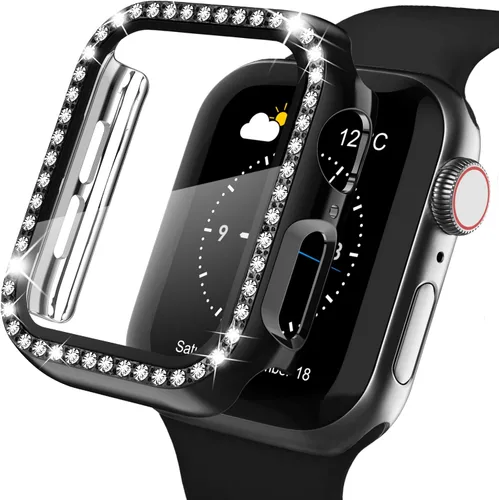 Recoppa funda para Apple Watch con protector de pantalla con cristales brillantes y diamantes de imitación, ultrafina, funda con protección