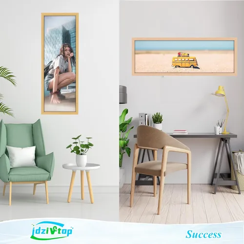 Vista 3 de Marco de 8 x 24 pulgadas de madera natural con veta rústica, marco de 24 x 8 pulgadas en color beige, marco para colgar pósteres de arte, marco de 8