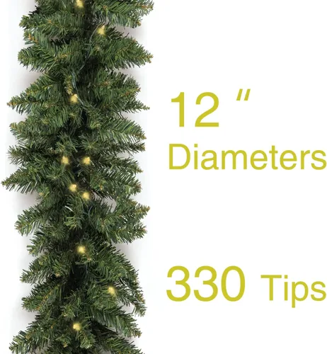 Vista 3 de HomeKaren - Guirnalda navideña de 2.7 m con 50 LED, guirnalda preiluminada de abeto Fraser con 320 puntas y 50 luces LED, estilo verde exuberante