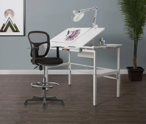 Vista 2 de Studio Designs Riviera - Silla de trabajo de dibujo con reposapiés, silla de altura ajustable, contorneada para escritorio o mesa de dibujo