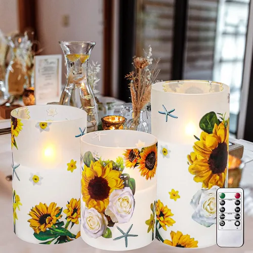 Velas sin llama de decoración de girasol, regalos para mujeres, velas de girasol, regalos de inauguración de la casa, regalos para mujeres para
