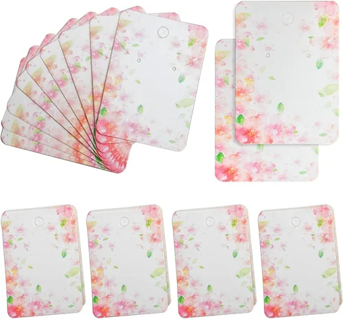 Paquete de 100 tarjetas de aretes de flores para exhibir collares, tarjetas, joyas, tarjetas colgantes, etiquetas colgantes de 2.8 x 2 pulgadas