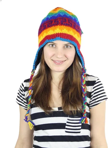 Vista 3 de KayJayStyles Rainbow Nepal - Gorro de lana para esquí, diseño de arcoíris
