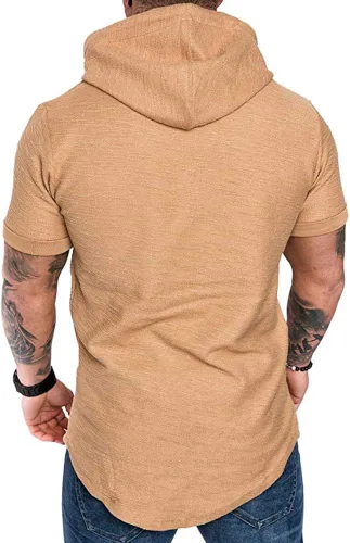 Vista 3 de Moderna sudadera deportiva de vellón con capucha, para hombres, jersey de lana unicolor sin botones.