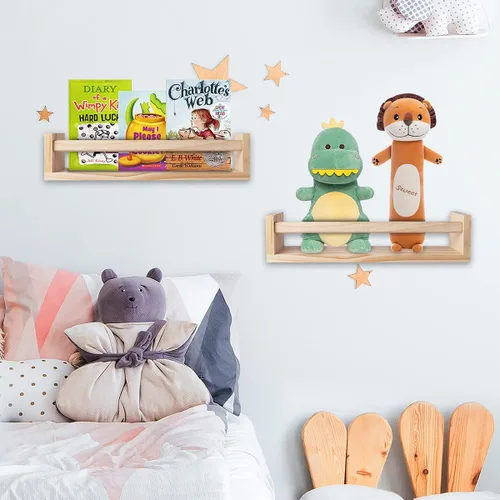 Vista 9 de Juego de 3 estantes de pared para cuarto de bebé, estantes de pared de madera natural para habitación de niños (32 pulgadas, juego de 3)
