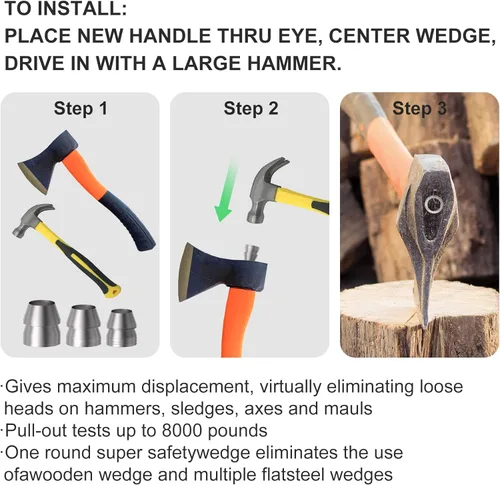 Vista 4 de PAGOW Paquete de 7 cuñas de mango redondo de seguridad, juego de cuña con mango cónico para hacha de martillo