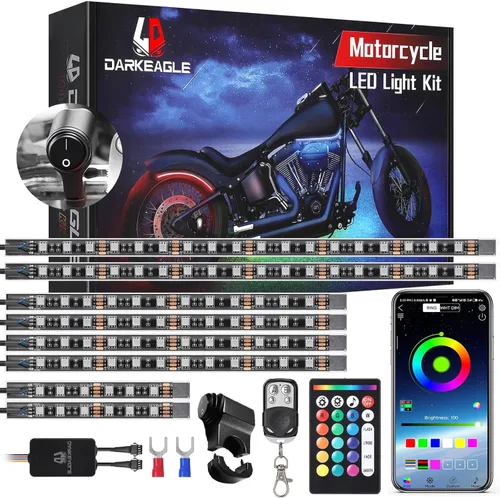 Vista 15 de Kit de 20 luces LED RGB para motocicleta con señal de giro de freno de doble zona, luces subterráneas con control remoto APP/RF, acento neón