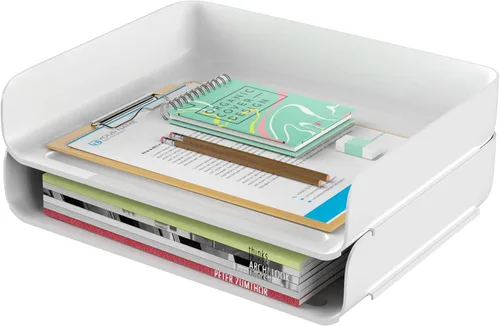 Vista 12 de Tomorotec Juego de bandejas para cartas de escritorio, tamaño A4, organizador de documentos apilable de PET transparente, soporte de papel