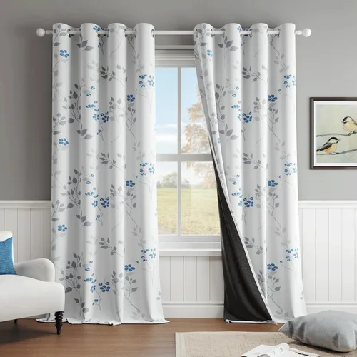 Vista 26 de Beauoop Cortinas Florales 100% Opacas de 54 Pulgadas de Largo, 2 Paneles para Dormitorio, Sala de Estar, Azul Gris y Blanco con Patrón de Flores