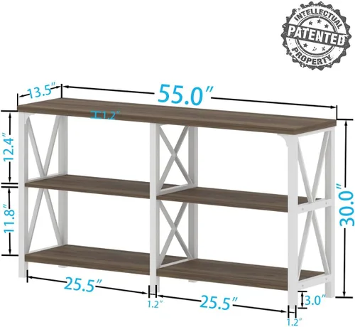 Vista 109 de IBF Mesa de entrada de granja, mesa consola larga rústica detrás del sofá, moderna mesa de sofá de madera de metal con estantes de almacenamiento