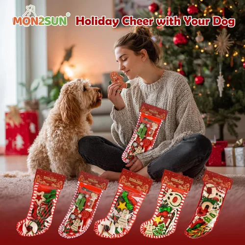 Vista 4 de MON2SUN 12 unidades de golosinas navideñas de cuero crudo para perros pequeños