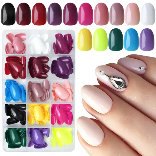 Vista 10 de LuckForever 360 uñas cuadradas redondas a presión, uñas postizas cortas, uñas acrílicas cortas a presión, pegamento cuadrado en uñas, uñas postizas