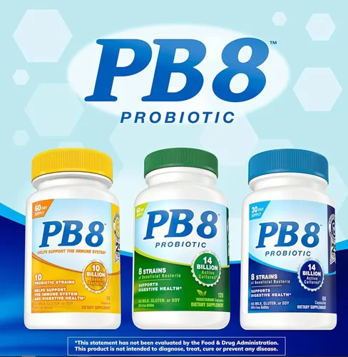 Vista 5 de Probiótico PB8 - Paquete de 3 - 120 cápsulas por botella - Apoya la salud digestiva - 14 mil millones de UFC - 8 cepas beneficiosas - Sin leche