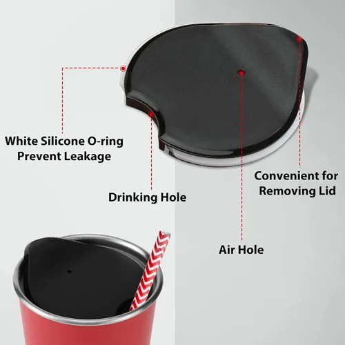 Vista 6 de Swiss+Tech Vasos de acero inoxidable de 16 onzas, paquete de 2 vasos de doble pared, vaso aislado con tapa, vasos duraderos (rojo y blanco)