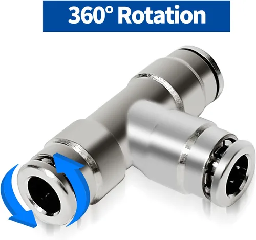 Vista 2 de Latón 1/4" Tubo OD Tee de Unión de 3 Vías Accesorios de Aire Empujar para Conectar Accesorio de Tubo Conector Neumático Rápido Accesorios de Bloqueo