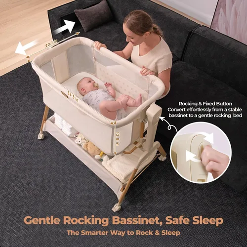 Vista 5 de Ezebaby Cuna para Bebé al Lado de la Cama: Cuna con Balancín 3 en 1 para Bebé - Cuna de Malla Completa Transpirable con Colchón 6 Ajustes