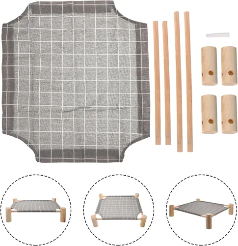 Vista 8 de PRETYZOOM Raised Dog Bed Portable Small Pets Camp Bed Detachable Washable Wooden Rack for Cats and Dogs