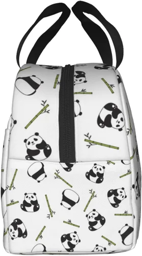 Vista 3 de Bolsa de almuerzo con diseño de oso panda y bambú para mujeres y hombres, con bonito estampado de panda, contenedor aislado con bolsillo frontal