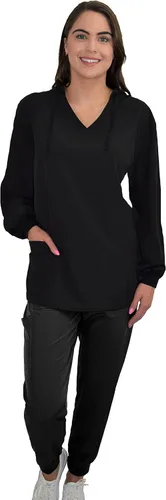Vista 4 de Green Town Ropa quirúrgica para mujer – Sudadera con capucha, 4 bolsillos, ligera, tela elástica, fácil cuidado