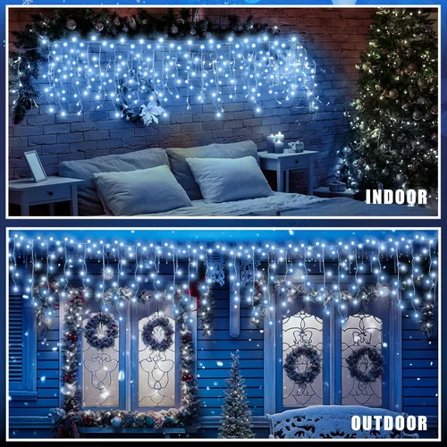 Vista 4 de Retisee Luz solar de Navidad de carámbano blanco frío de 65 pies para decoración al aire libre, 600 LED impermeable, cortina de Navidad, tira