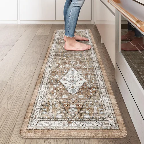 Vista 32 de Collive Alfombras y Tapetes Boho para Cocina 2 PIEZAS Alfombra Antifatiga Acolchada, Juego de 2 Alfombras de Cocina Impermeables Antideslizantes