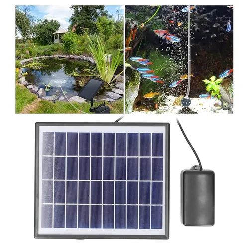 Vista 2 de Bomba de estanque micro solar de 10 V 6 W CC, kit de bomba de aire de fuente de panel solar ajustable con piedra de burbujas para estanque de peces