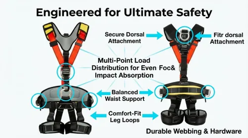 Vista 3 de Zeluga Arnés de seguridad de cuerpo completo de alta resistencia 15-330, protección contra caídas, arnés de techo, cinturón de seguridad