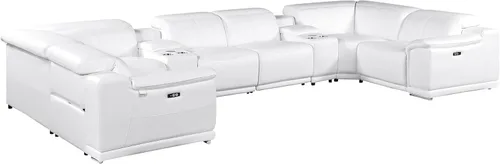 Vista 154 de BlackJack Furniture Venice - Sofá modular de cuero italiano de grano superior de 5 piezas con 3 reclinables eléctricos, reposacabezas ajustable