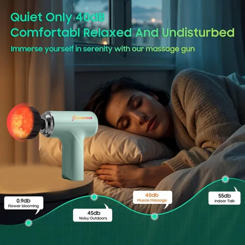 Vista 7 de Pistola de masaje con calor - ¡Increíble poder! Masajeador de percusión de tejido profundo, mini pistola muscular de mano, 7 cabezales de masaje