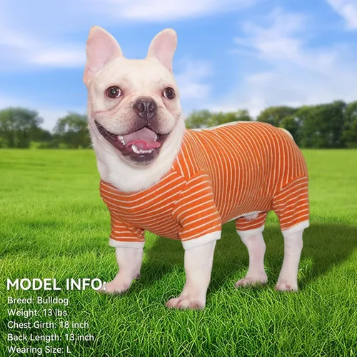 Vista 2 de TONY HOBY Ropa de pijama para mascotas para perros hembra/macho con rayas, pijama de 4 patas, overol de algodón suave para perros
