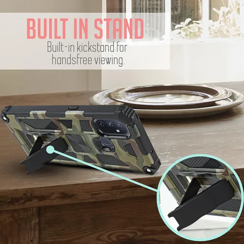 Vista 3 de Funda diseñada para 1+ Nord N100, OnePlus N100 Funda magnética con soporte magnético con vidrio templado, funda protectora de doble capa a prueba