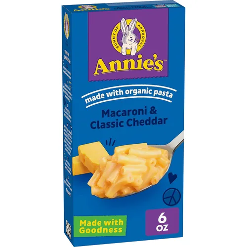 Annie's Homegrown Caracolitos con queso cheddar suave, macarrones y queso natural caja de 6 onzas