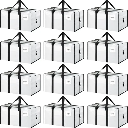 Vista 14 de Paquete de 6 bolsas de mudanza grandes extra resistentes con cremallera fuerte y asas cómodas, bolsas de almacenamiento de ropa resistentes
