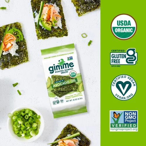 Vista 35 de Gimme Algas Marinas Aperitivos de Algas Marinas Tostadas Orgánicas Premium, Chile Lima, 20 Unidades, Keto, Vegano, Sin Gluten, Gran Fuente