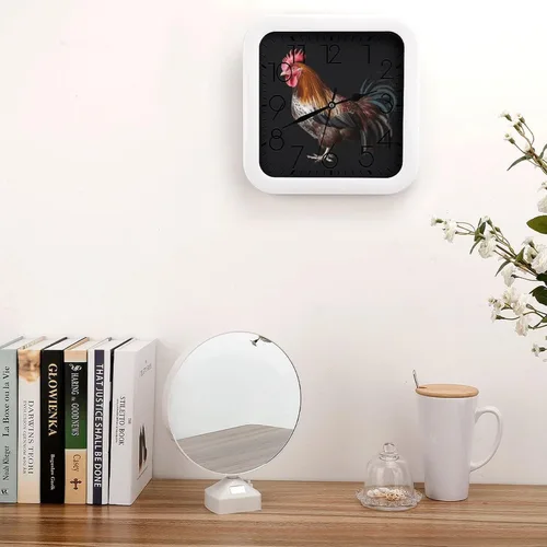 Vista 4 de 10" Square Modern Wall Clock,Animal Cockerel Print Kitchen Clocks Wall Battery Operated,Silent Non Ticking Unique Funny Cute Wall Clock for Living
