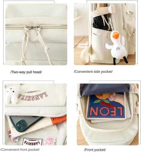 Vista 7 de Linda mochila con accesorios kawaii Juego de 5 bolsas impermeables estéticas (negro)