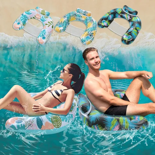 Vista 3 de ANNIL【3 Pack】 Adult Inflatable Pool Floats Chair, Water Leisure Inflatable Floating Chair,Drink Holder, Ergonomic Headrest,Pool Floaties for Adults