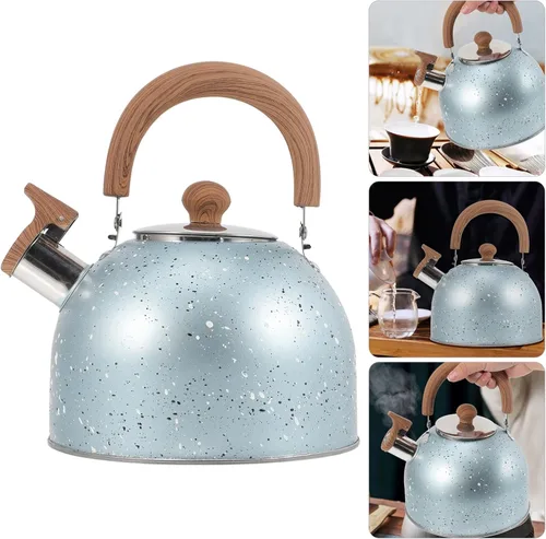 Vista 8 de Hemoton Hervidor de té de acero inoxidable con silbido, hervidor de agua, hervidor de café con mango ergonómico para hervir agua, 2 L, color azul