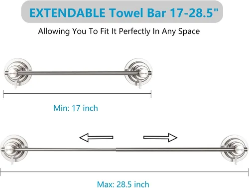 Vista 2 de BOPai Toallero extensible con ventosa de 17-28.5 pulgadas, barra extraíble para puerta de ducha, níquel cepillado