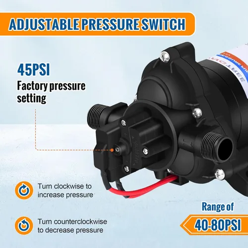 Vista 5 de YOUNGTREE Bomba de presión de agua dulce RV de 12 V, 3.5 GPM, 45 PSI, bajo demanda, bomba de diafragma de agua de 12 voltios con interruptor