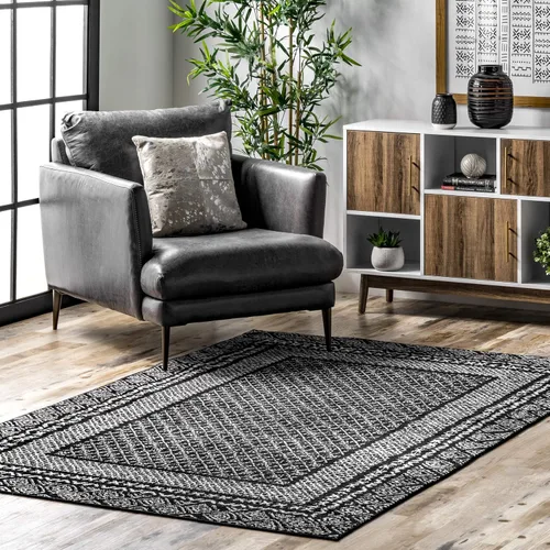 Vista 10 de nuLOOM Arabella Alfombra contemporánea con bordes, 4 x 6 pies, gris claro