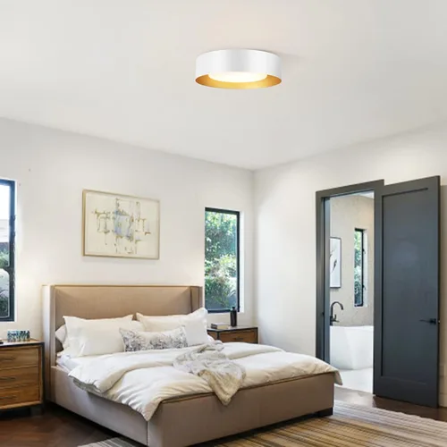 Vista 6 de Modernas luces de techo blancas y doradas, iluminación de techo redonda de cristal minimalista de 16.5 pulgadas, lámparas de techo para sala