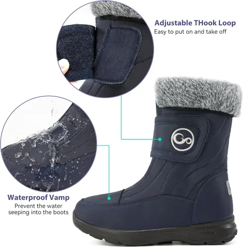Vista 4 de Botas de nieve para mujer, zapatos de invierno con forro de piel cálida para mujer, botas de media pantorrilla, antideslizantes, impermeables